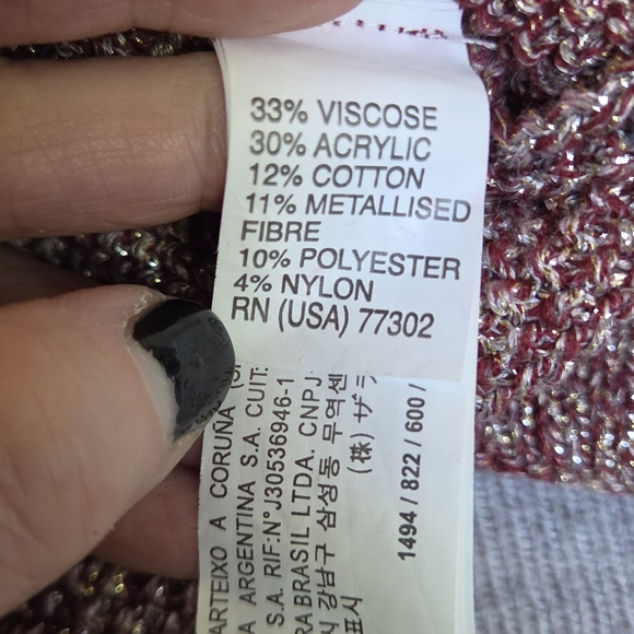 Zara Metallic Pink/Plum Silver Metalic Knit Zip Front Top SzL - Picture 11 of 12